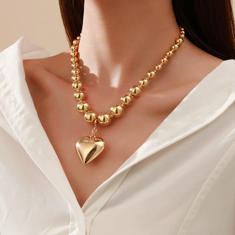 European and American jewelry geometric exaggerated large round beads love pendant punk beaded collar collarbone chain necklace women