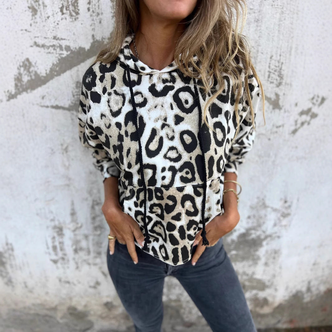 European, American retro long-sleeved women's print hooded sweater street hip-hop hooded