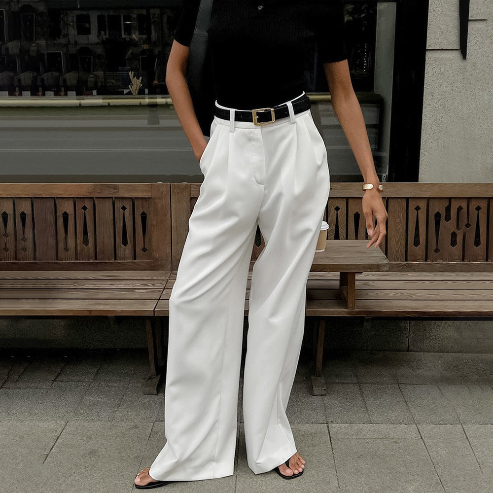 Pure white trousers women's spring and summer new high-waisted wide-footed trousers European and American temperament commuting versatile casual trousers  pant