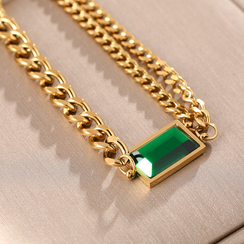 European and American hip-hop style niche design sense titanium steel bracelet women's diamond emerald cold wind ins jewelry tide jewelry