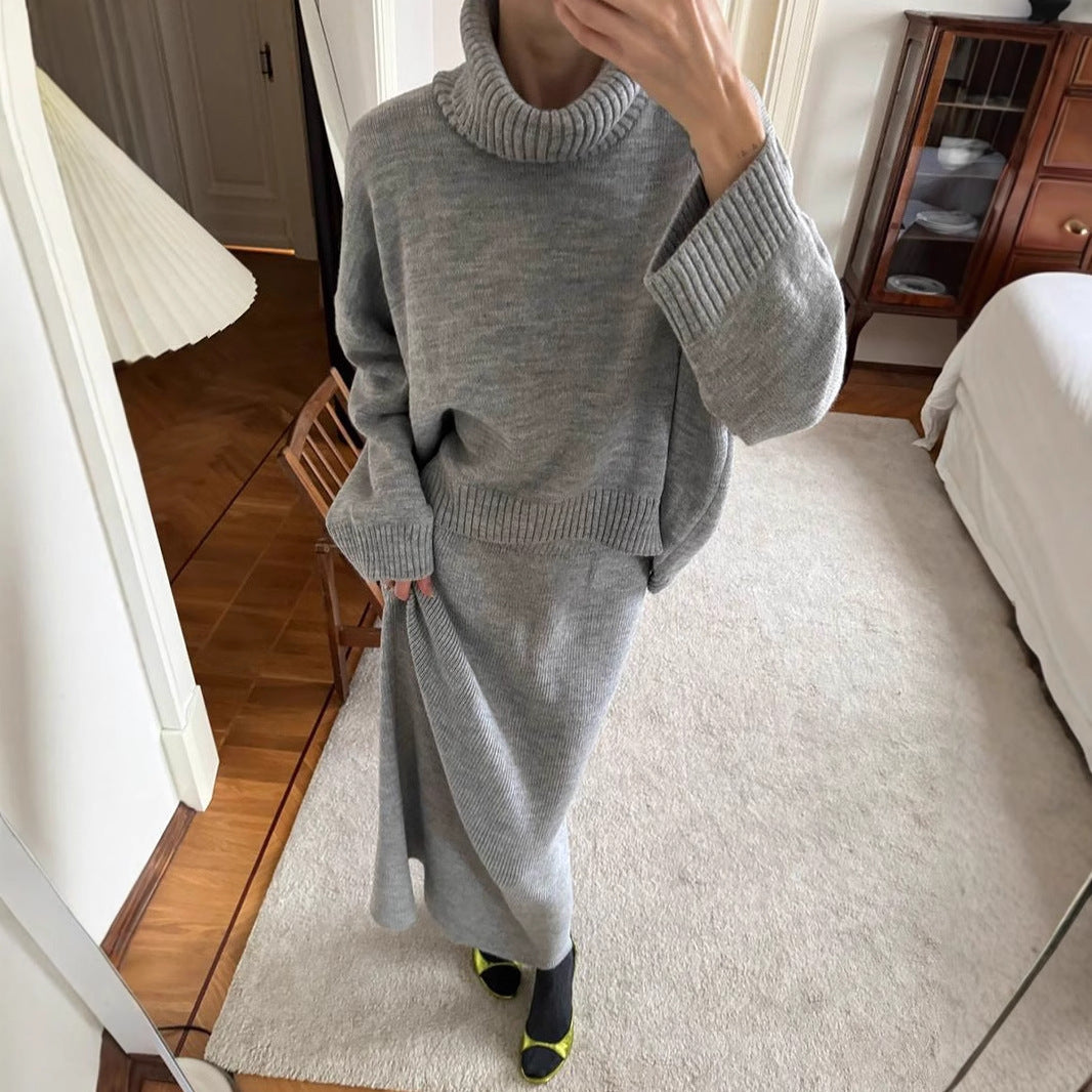 Turtleneck sweater skirt set for women, European, American autumn and winter loose knitted two-piece sweater set for women  suits