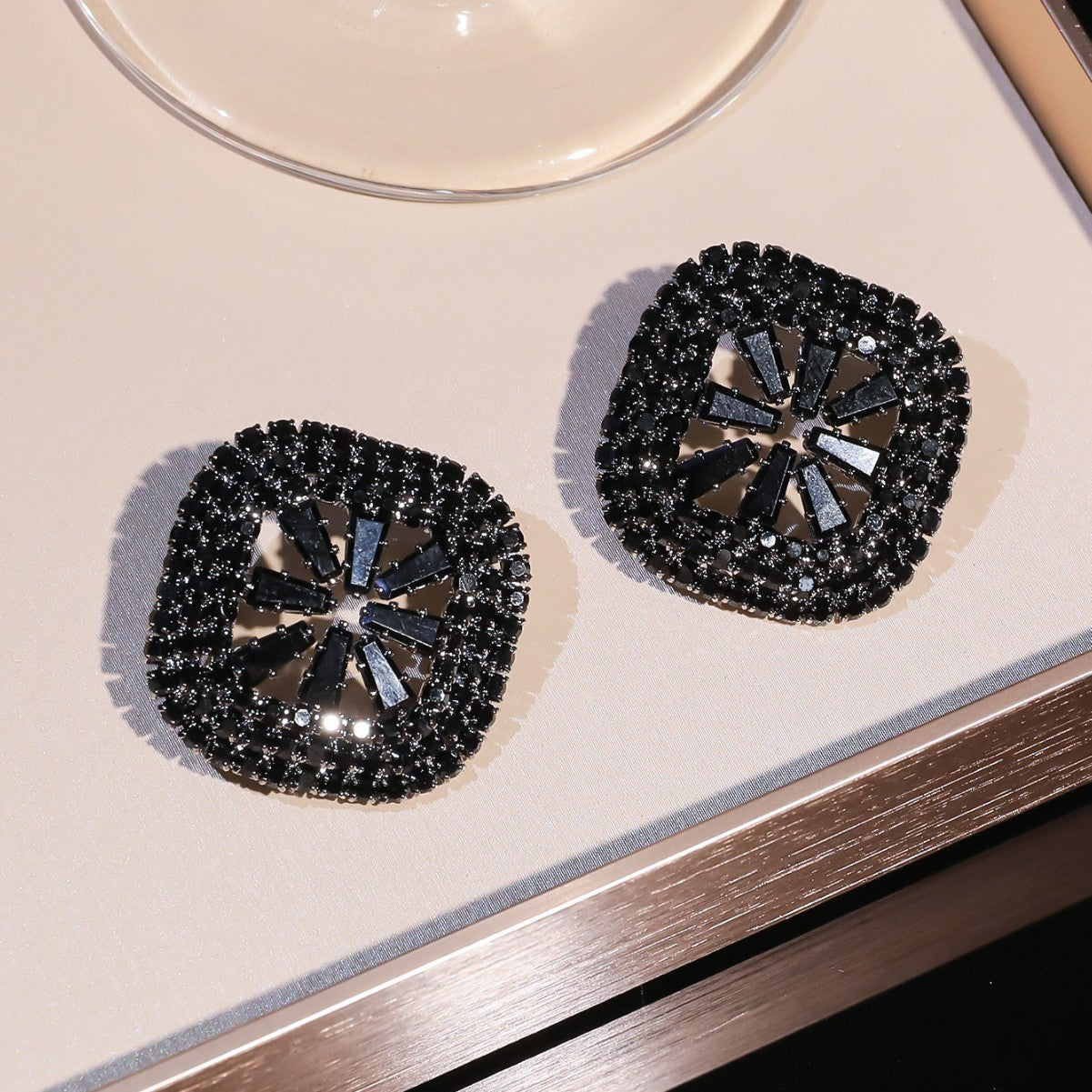 European and American style simple and versatile geometric square full of diamonds zircon earrings women's temperament shiny crystal stud earrings ear jewelry