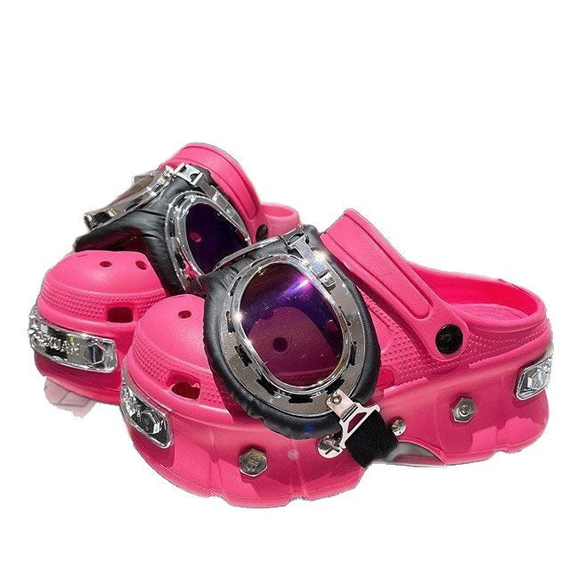 [BRSO] Paris hole shoes summer punk style heightened thick-soled metal rivets fashion slippers bag head sandals