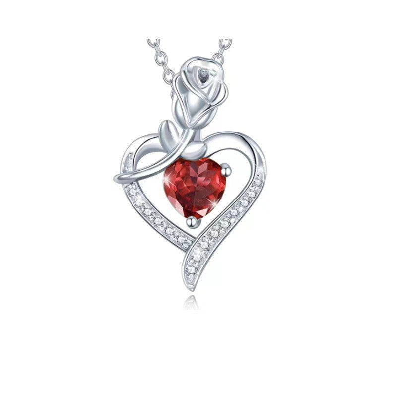 European and American fashion rose women's love-type diamond-encrusted pendant necklace Mother's Day gift jewelry
