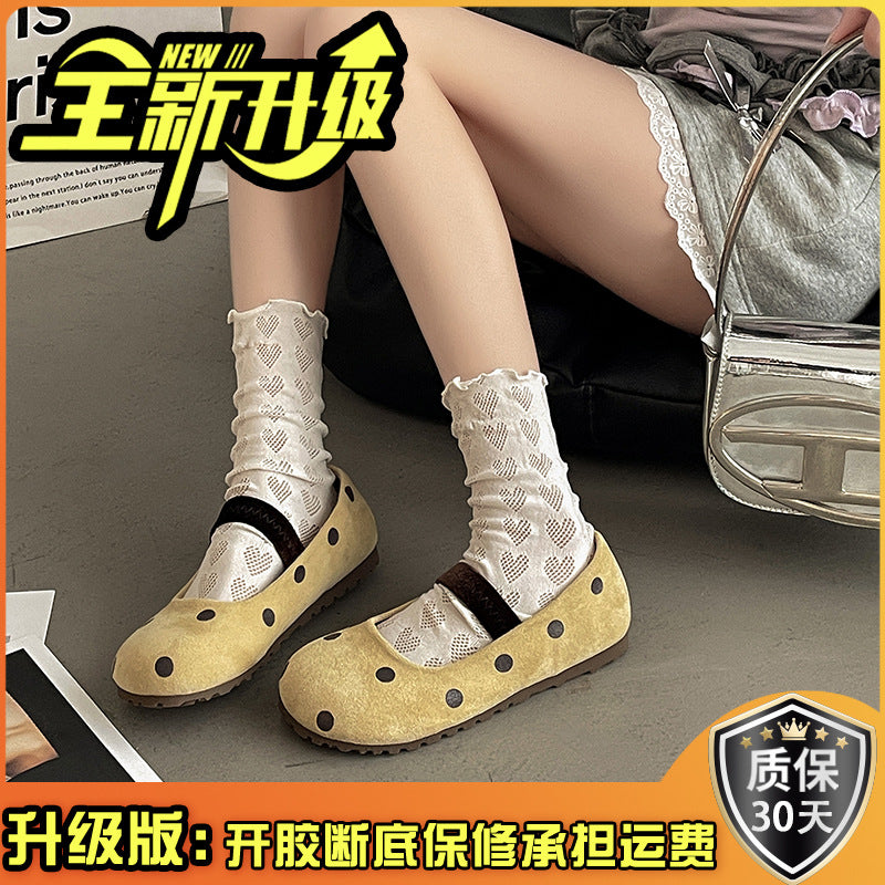 Shallow mouth Mary Jane single shoes children's spring and summer  new fairy wind ballet polka dot flat beanie shoes