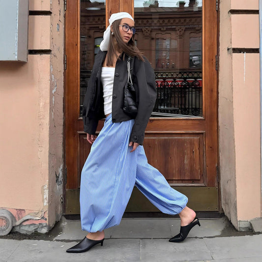 Striped bloomers European and American autumn new street style trend trousers loose and versatile bloomers women  pant