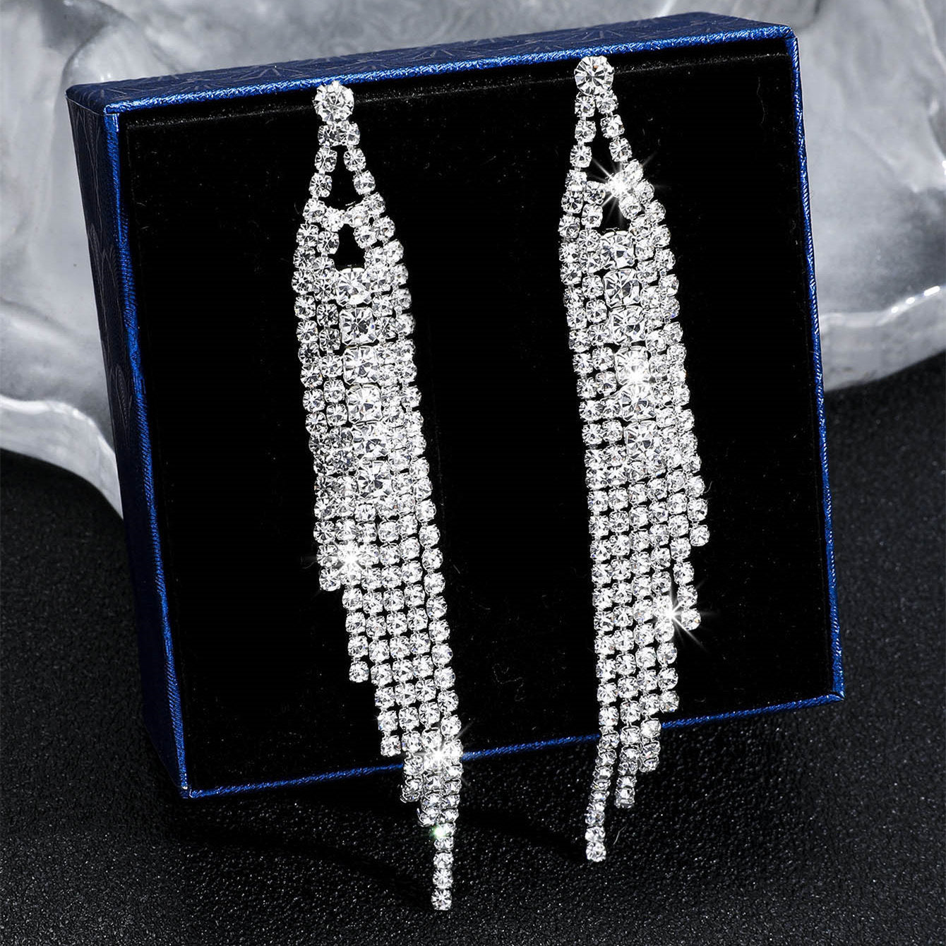 Choka Fashion Full Diamond Long Fringed Earrings Women's Temperament Rhinestone Earrings Ear Jewelry  Earrings