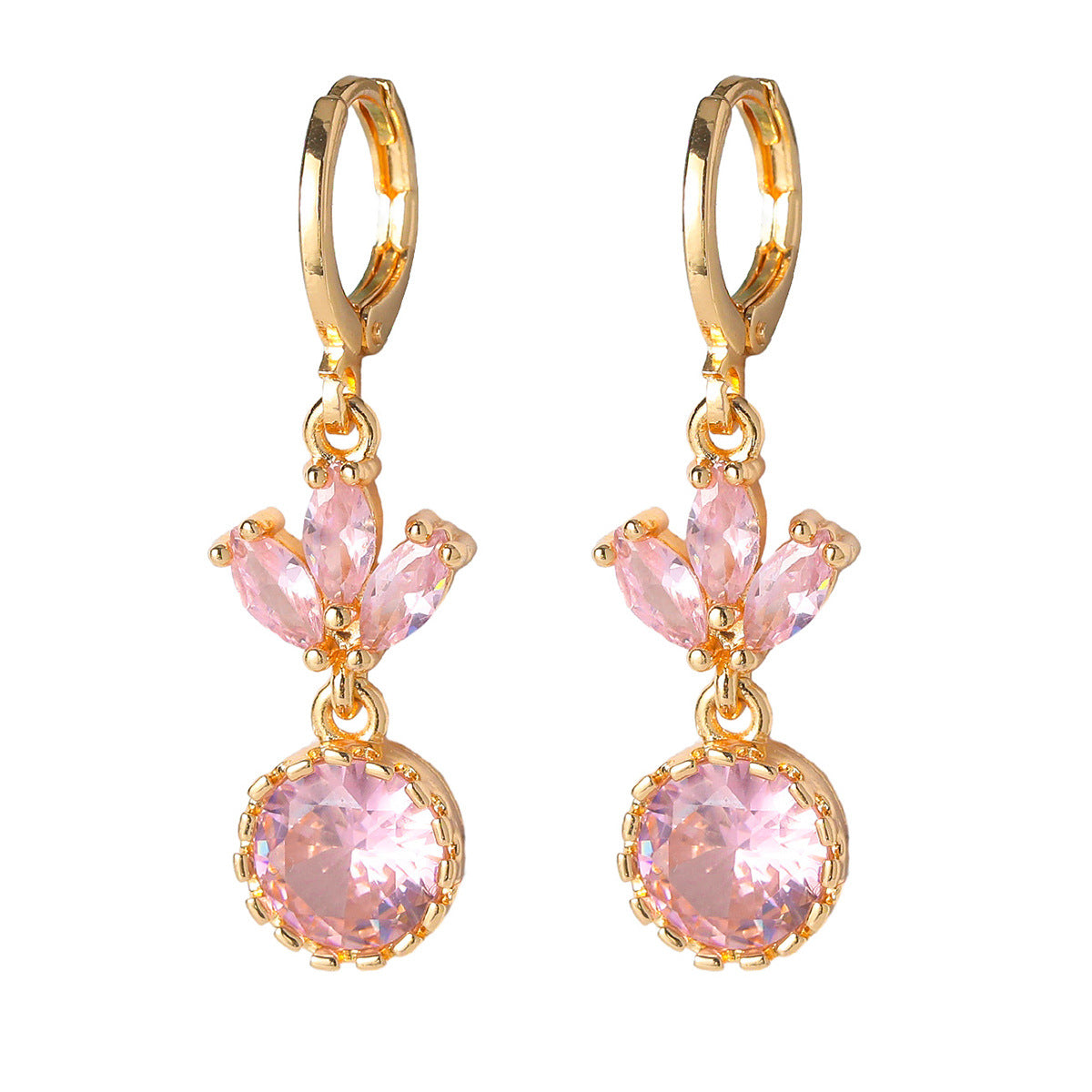 Choka, European and American, high-end luxury long ear buckles, fashionable pink zircon earrings, versatile copper ear jewelry.