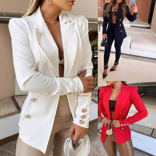 Cross-border Europe, America autumn and winter fashion temperament new bubble long-sleeved commuter office blazer top  jackets  coat