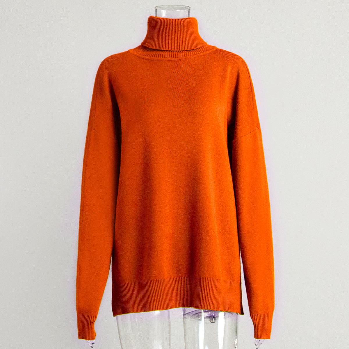 Cross-border turtleneck sweater women's autumn and winter new casual sweater European and American style split fork loose solid color knitted sweater