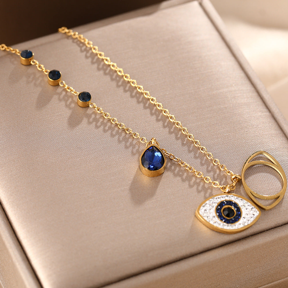 European and American cross-border devil eyes titanium steel necklace female personality blue eye temperament light luxury collarbone chain jewelry does not fade