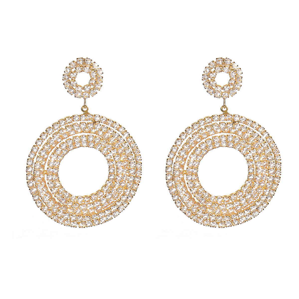 New, fashionable super flash long round rhinestone earrings, earrings for women, high-end luxury stud earrings.