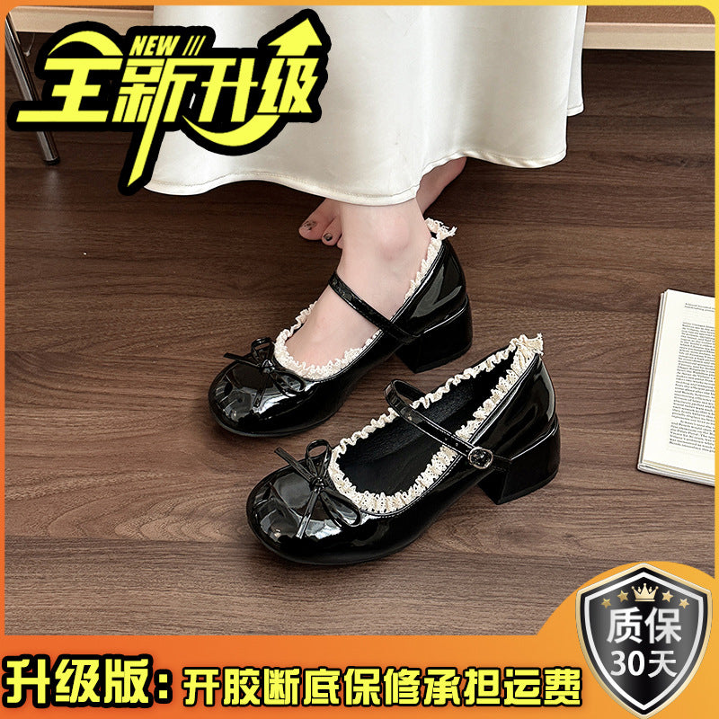 French lace bow women Mary Jane shoes summer fashion new silver single  beanie shoes inner height increase evening leather shoes