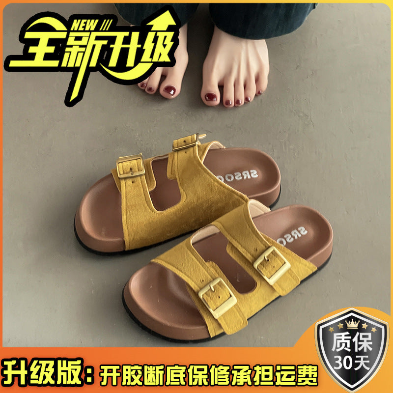 Casual fashion green  slippers women's outerwear  summer new thick-soled non-slip beach one-word sandals