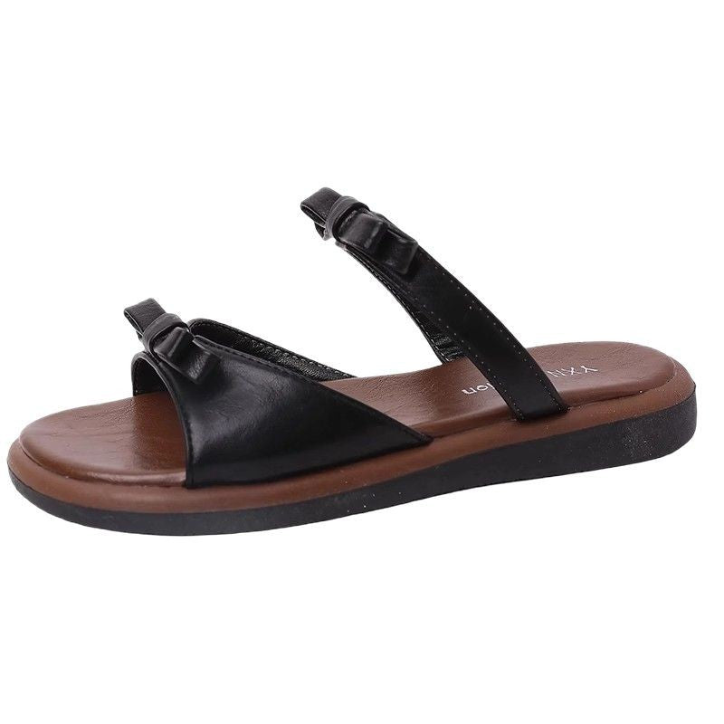 Bow flat-bottomed slippers for women's summer outer wear  new fashionable versatile open-toe double with cool slippers wholesale