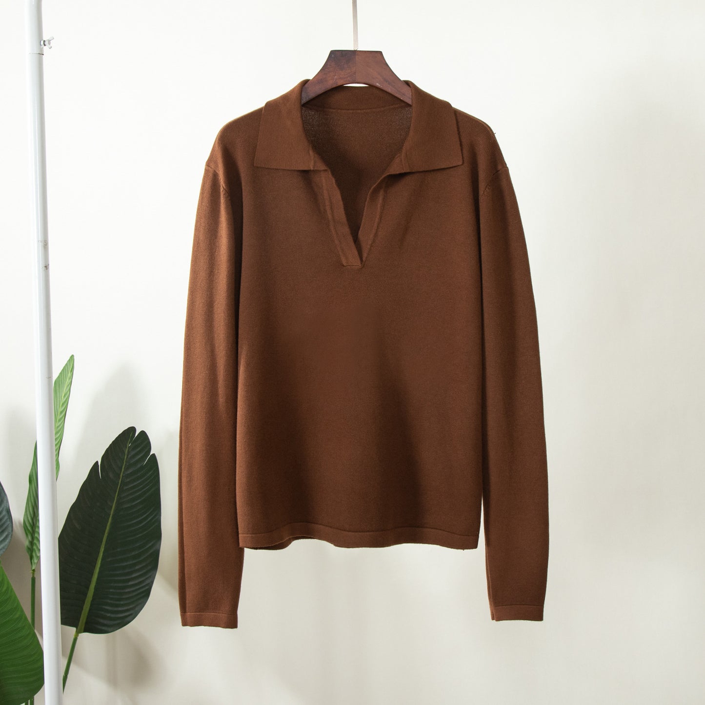 Polo neck sweater European, American autumn and winter Amazon casual versatile lapel knitted pullover sweater women