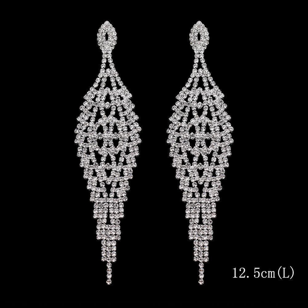 European and American catwalk performances, high-end exaggerated rhinestone long fringed earrings, flash diamond stud earrings, earrings, women's earrings