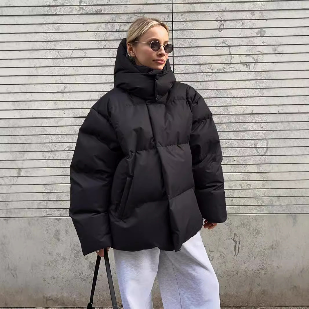 Padded jacket women's winter European and American new padded jacket loose padded jacket solid color hooded padded coat jackets