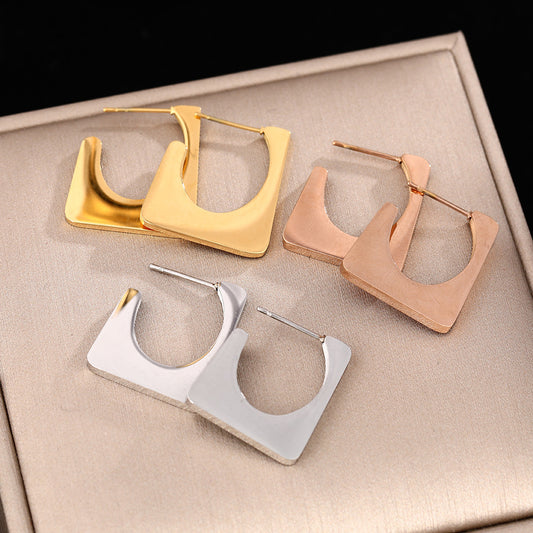 European and American cross-border ins personalized titanium steel earrings cold wind geometric versatile earrings fashion temperament earrings jewelry