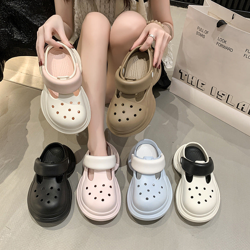 Muffin thick-soled hole shoes women's summer versatile fashion solid color heightening non-slip Internet celebrity beach bag head cool slippers