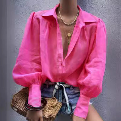 Women's autumn and winter solid color single-breasted long-sleeved shirts top 6 colors 4 yards
