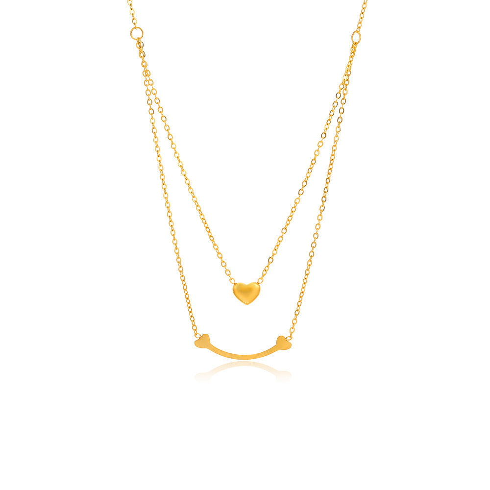 European and American cross-border hot-selling double-layer titanium steel necklace women's peach heart pendant versatile collarbone chain jewelry wholesale does not fade