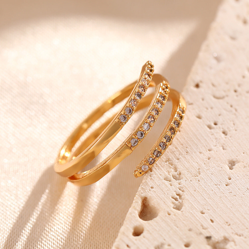 Korean version of multi-layer interwoven diamond-encrusted rings women's hot sale exquisite simple cold wind design geometric index finger ring hand jewelry