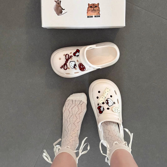 Hole shoes shoe flower cartoon DIY cute bow women KT cat shoes summer decorative accessories  head half slippers