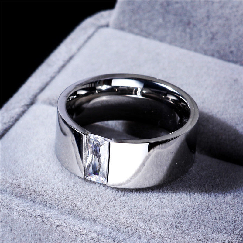 INS cold wind 8mm mirror super bright zircon ring 316 titanium steel ring, men's and women's rings, tungsten steel rings