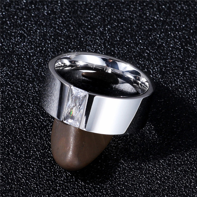 INS cold wind 8mm mirror super bright zircon ring 316 titanium steel ring, men's and women's rings, tungsten steel rings