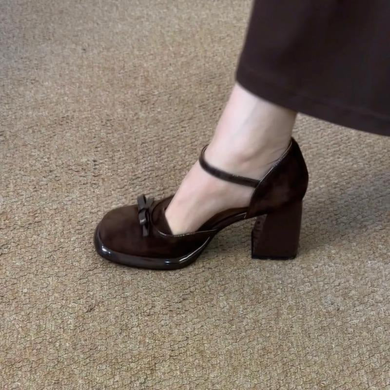 New Chinese retro versatile Mary Jane single beanie shoes women's outer wear  spring new temperament bow high heels