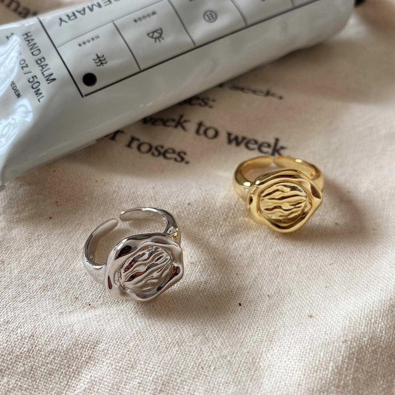 French Open Ring Vintage Irregular Bump Texture Abstract Pattern Rings