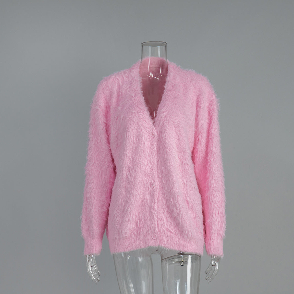 Cross-border imitation mink knitted sweater cardigan European, American autumn and winter lazy loose long-sleeved V-neck sweater jacket women