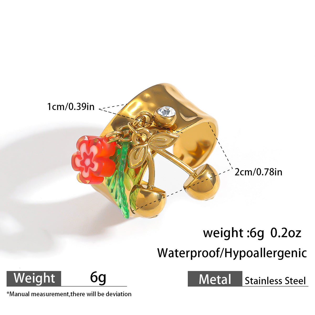 Malt European and American Stainless Steel Holiday Wind Opening Ring Conch Starfish Shell Pearl Blossom Cherry Rings Hand Jewelry