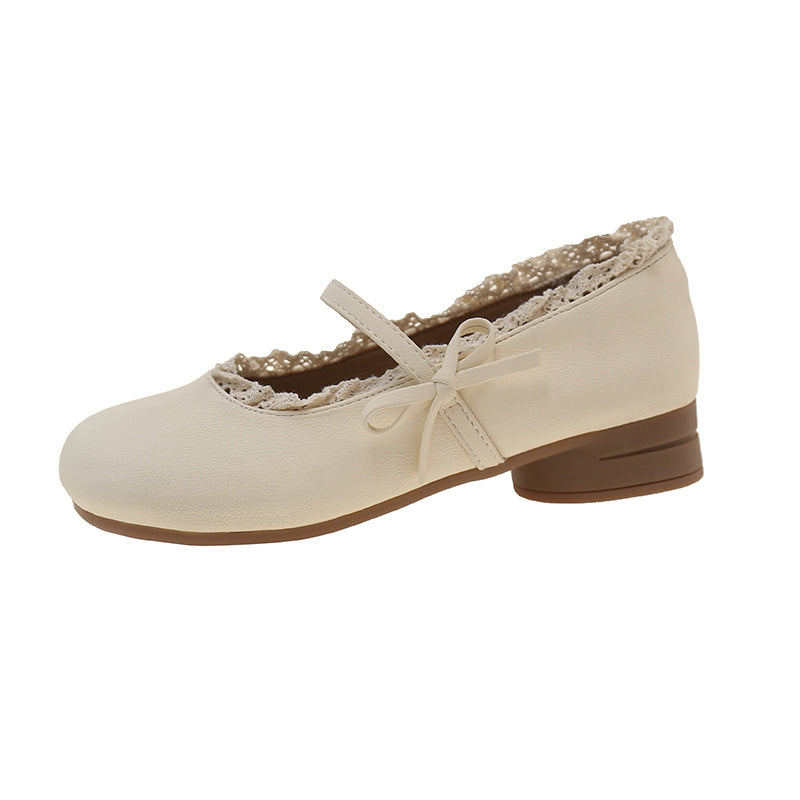 Fashion sweet lace small leather shoes lace foreign style princess shoes spring and summer new retro casual versatile light mouth single beanie shoes