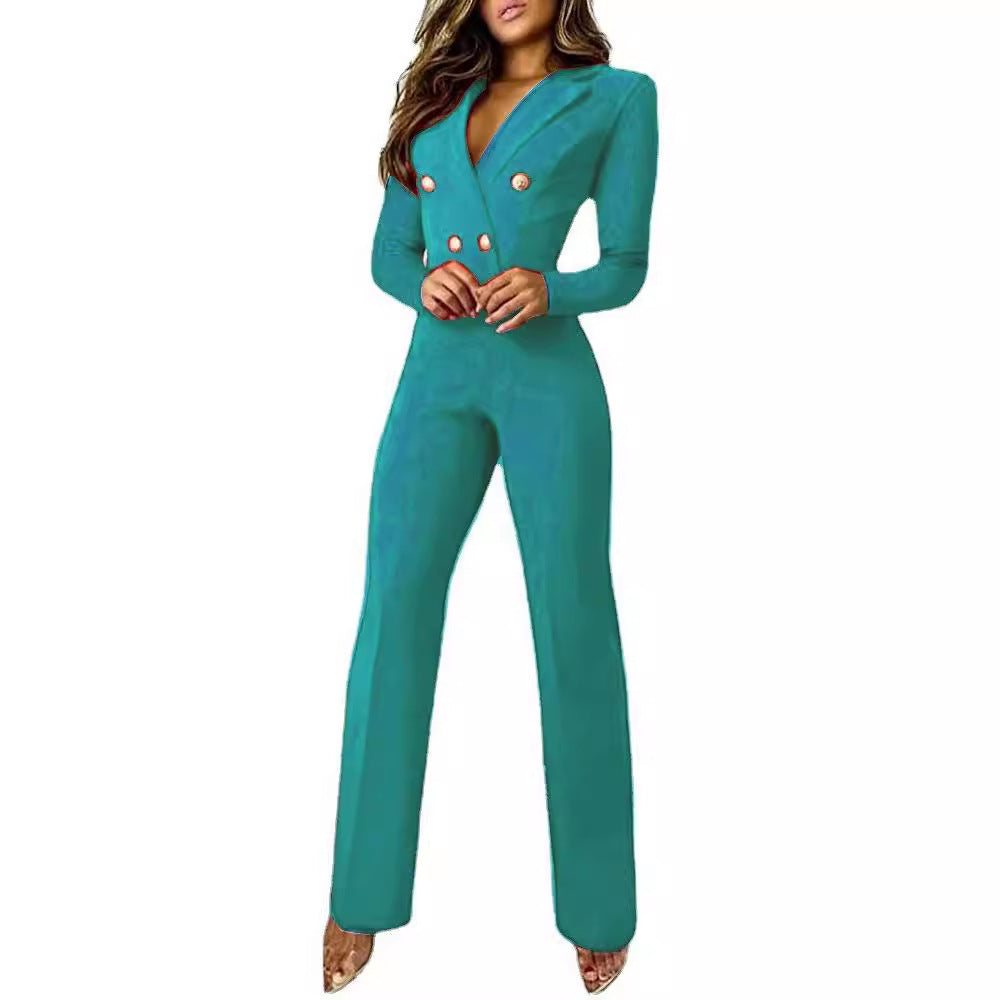 New, lapel long-sleeved slim-fit suit, professional jumpsuit. suits