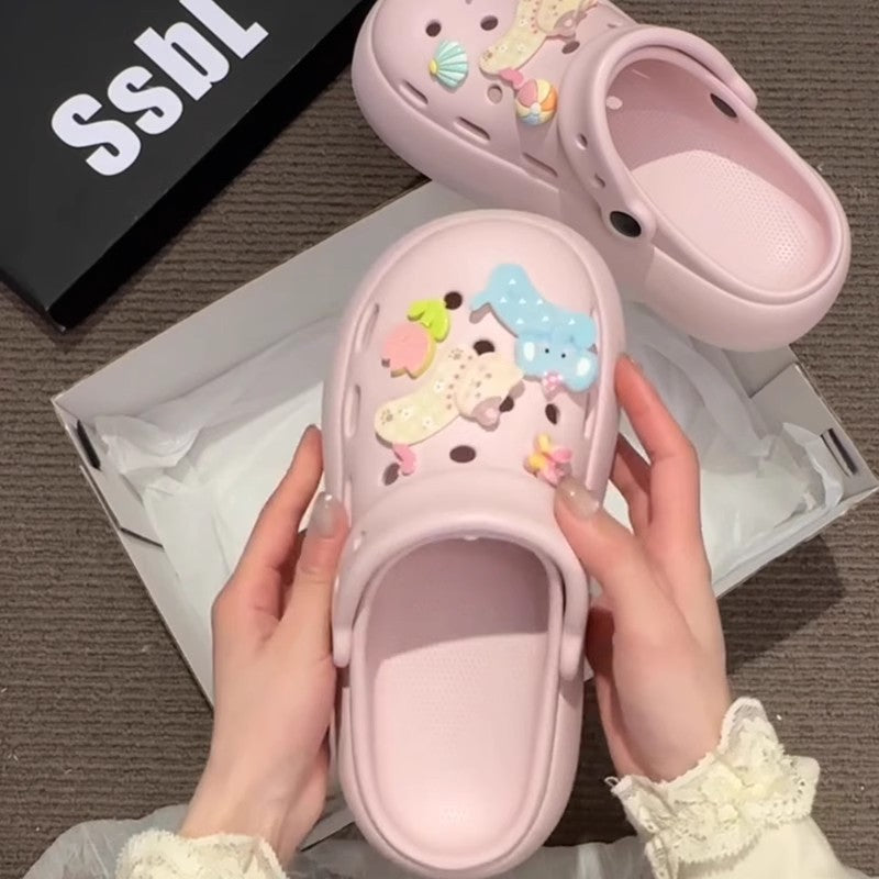 kitty cat hole shoes women's  summer new thick-soled heightened non-slip beach bag head slippers