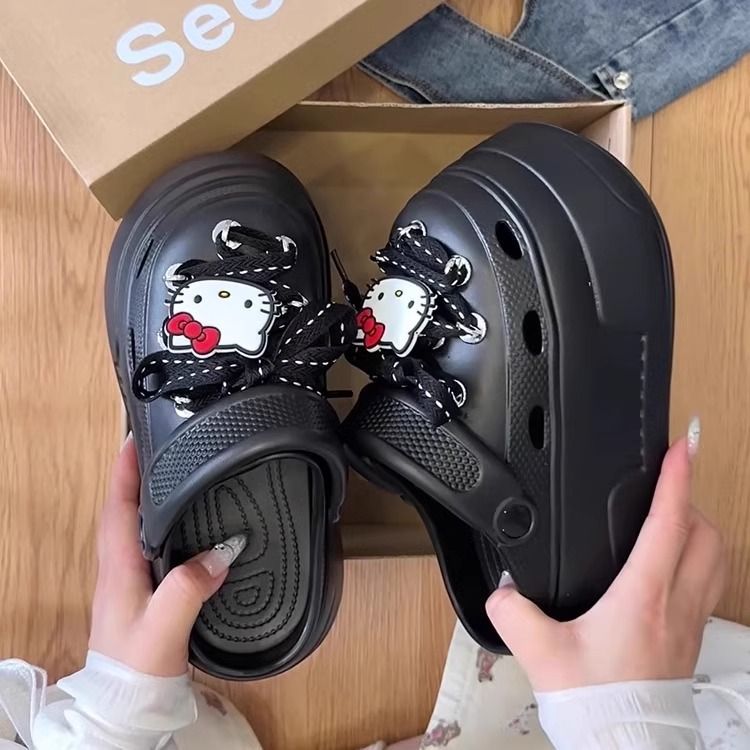 Cute cartoon Hello Kitty hole shoes women's  summer new thick-soled muffin bottom sweet strap bag head slippers