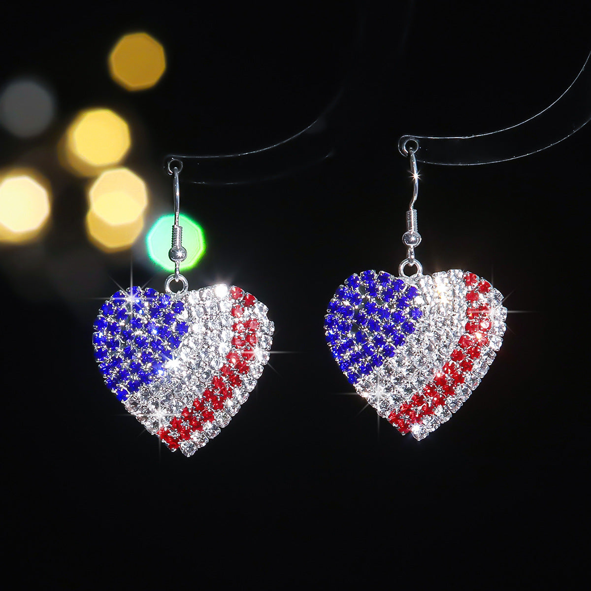 Popular, Independence Day super flash full of diamond love ear hook earrings women, all-copper fashionable and exquisite stud earrings