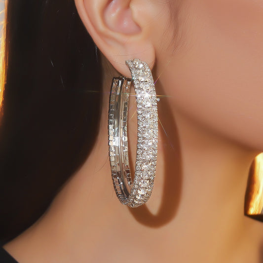Hot-selling in Europe and the United States, luxury shiny rhinestone big earrings for women, exaggerated personality big circle ear jewelry wholesale