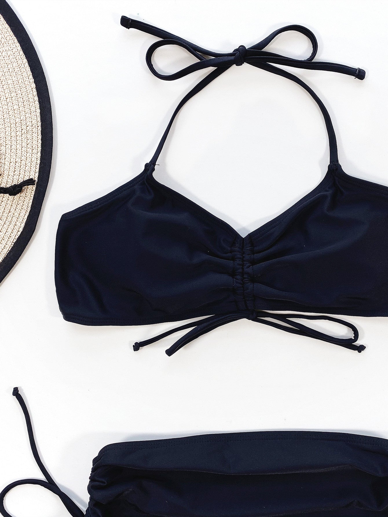 Bikini outer single swimsuits  new women's split swimsuits solid color sexy pleated