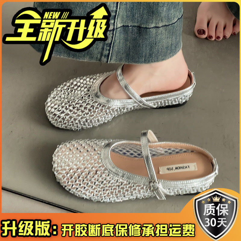 fashion new French rhinestone  head half slippers women  summer new wear Mary Jane shoes cool slippers