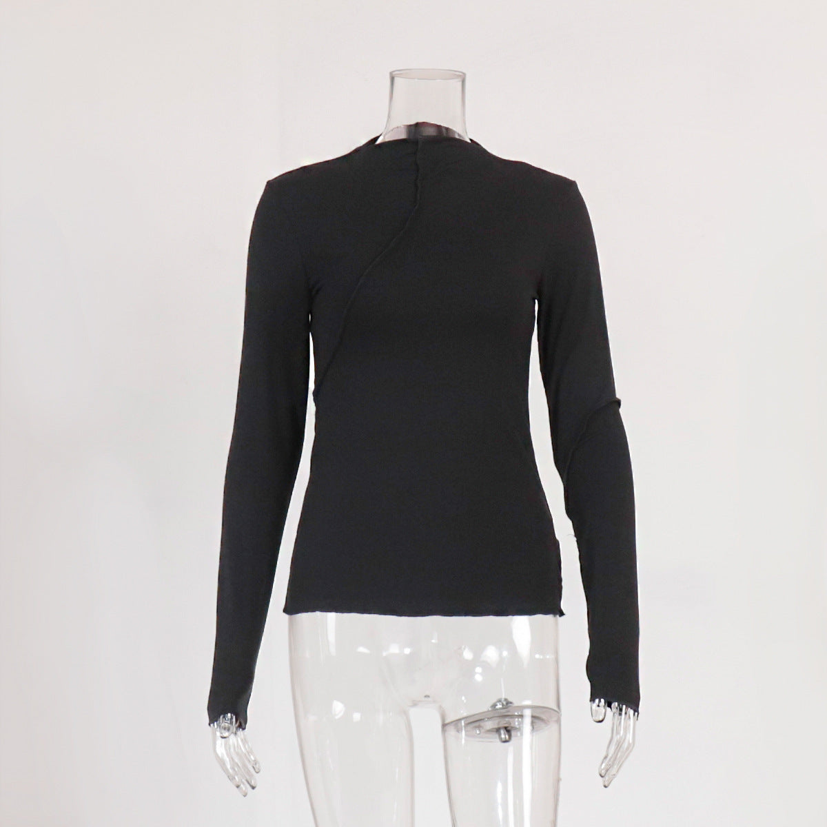 Semi-turtleneck bottoming shirt, European and American spring and summer fashion beveled edge design, slim fit, long-sleeved pullover T-shirts inside