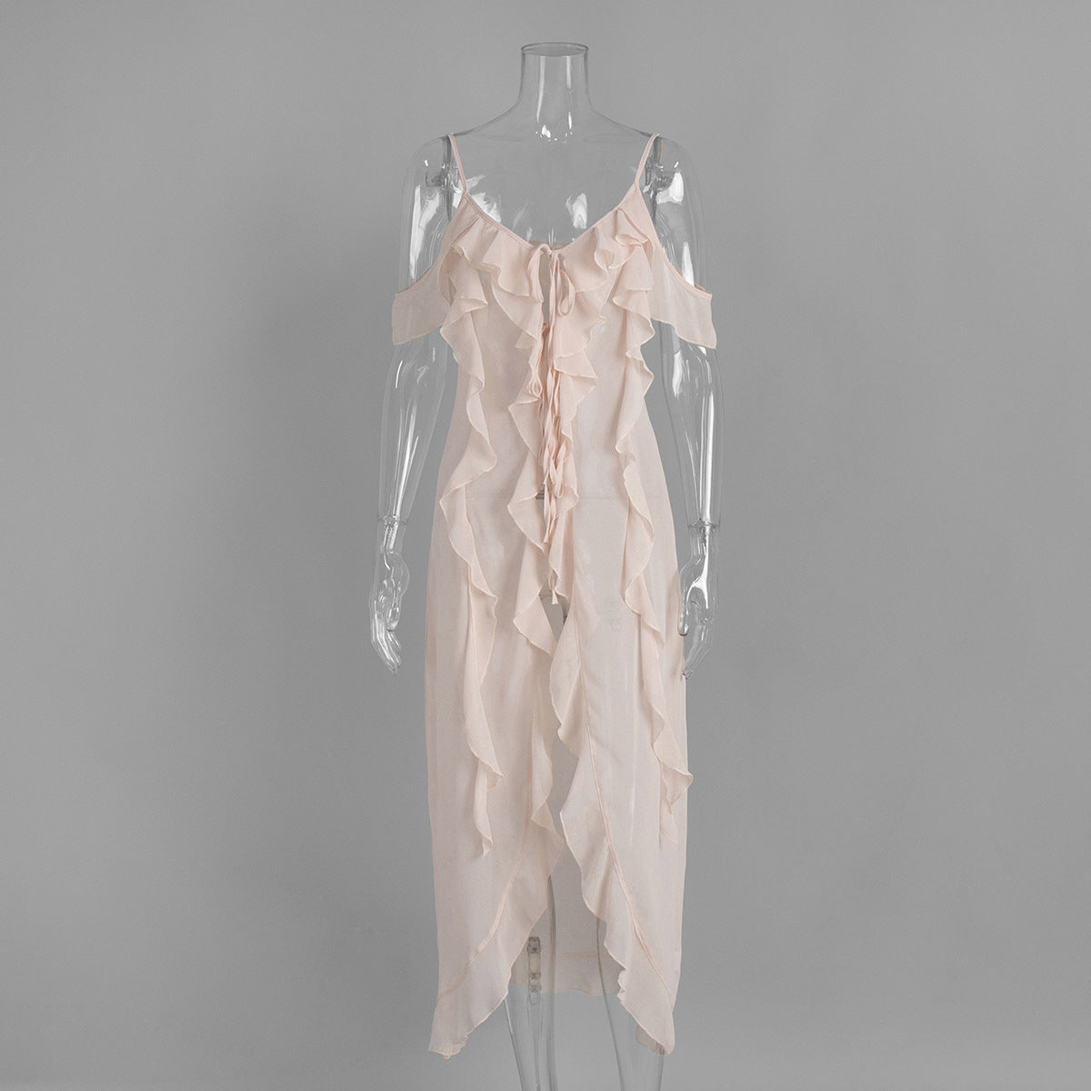 Xiecha sexy suspender dress, European and American summer new lotus leaf edge V-neck suspender dress for women