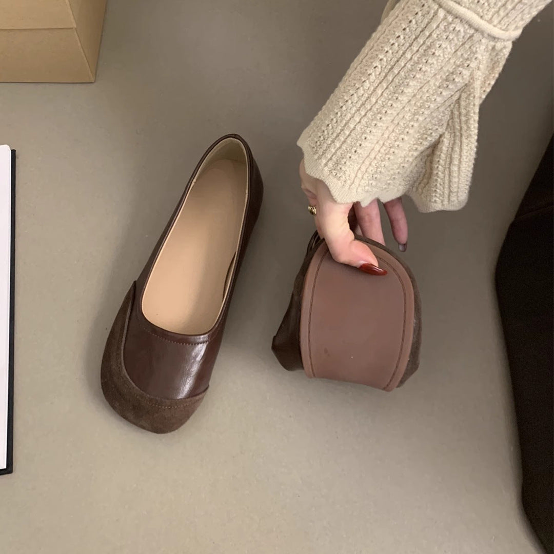 Floating mica ballet  soft leather flat-soled ballet shoes Mary Jane spring and autumn contrasting color design single beanie shoes women