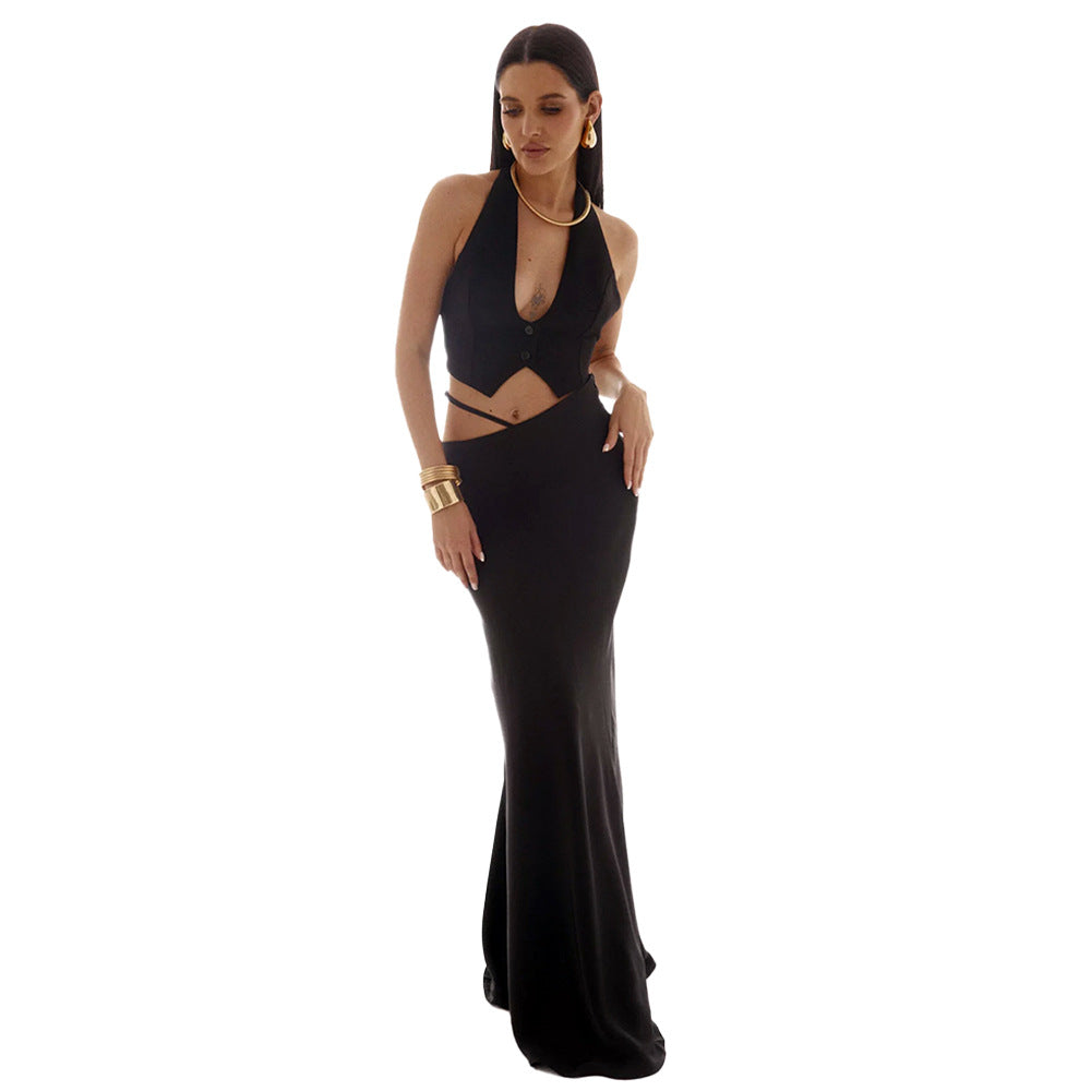 Solid color long skirt, European, American spring and summer new comfortable and soft temperament slim skirt women  dress