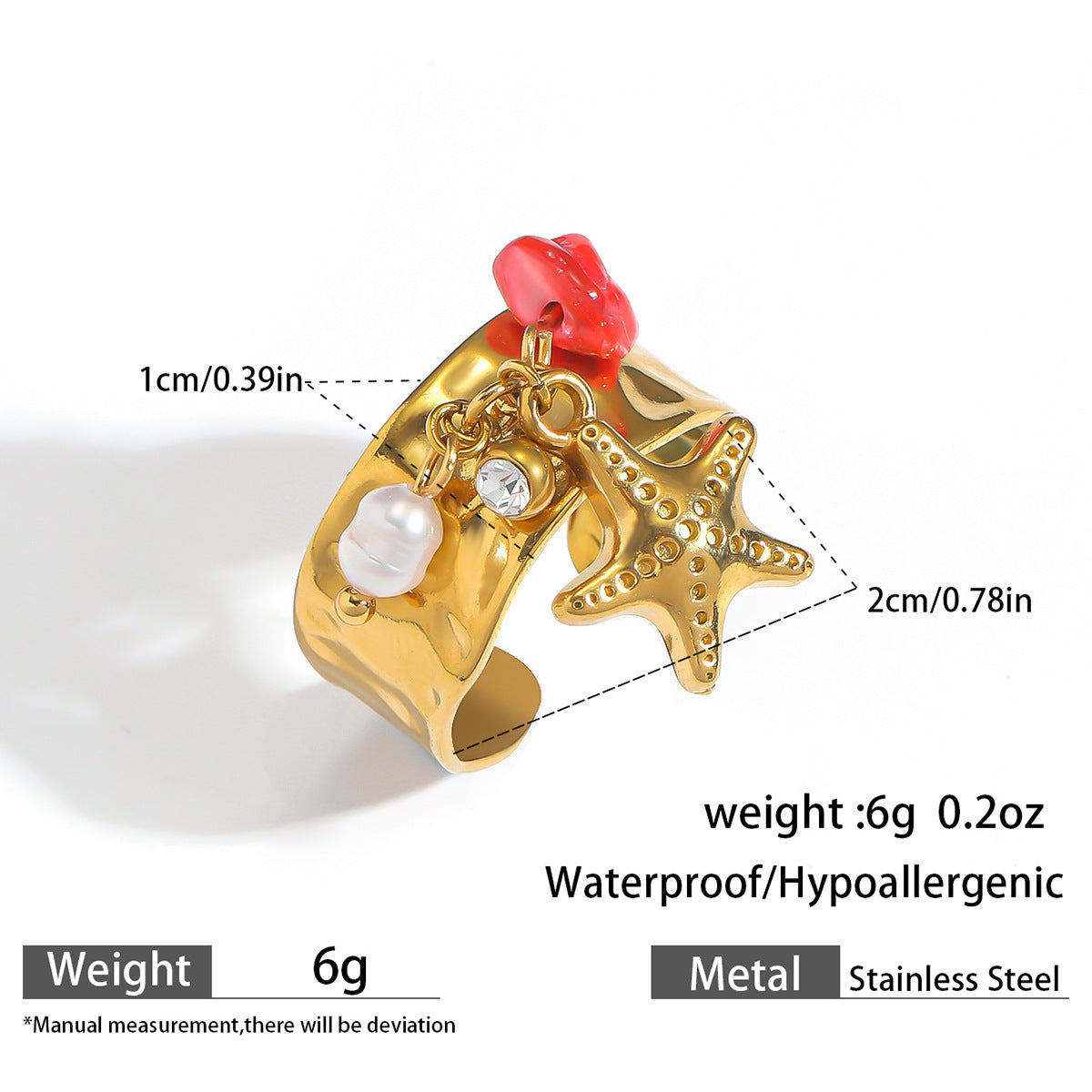 Malt European and American Stainless Steel Holiday Wind Opening Ring Conch Starfish Shell Pearl Blossom Cherry Rings Hand Jewelry