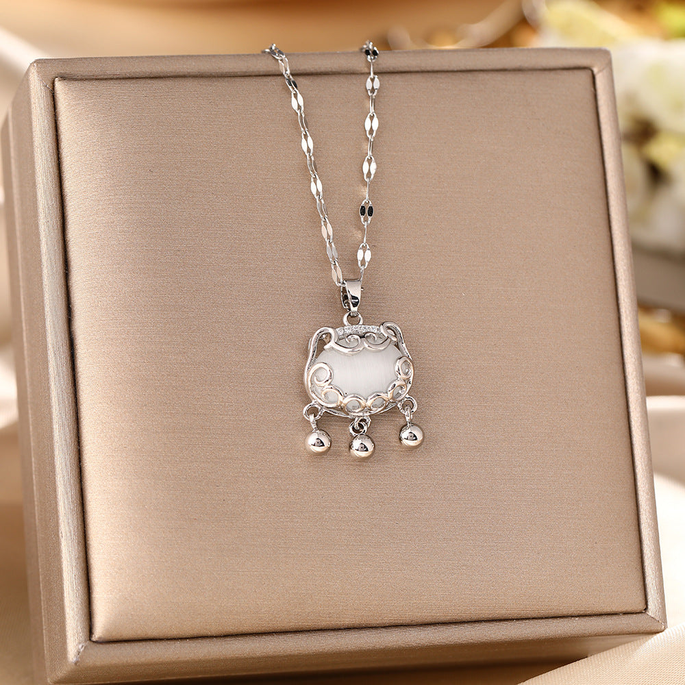 Ruyi Ping An Lock White Chalcedony Pendant Necklace Niche Women's New Clavicle Chain Light Luxury Simple Birthday Gift