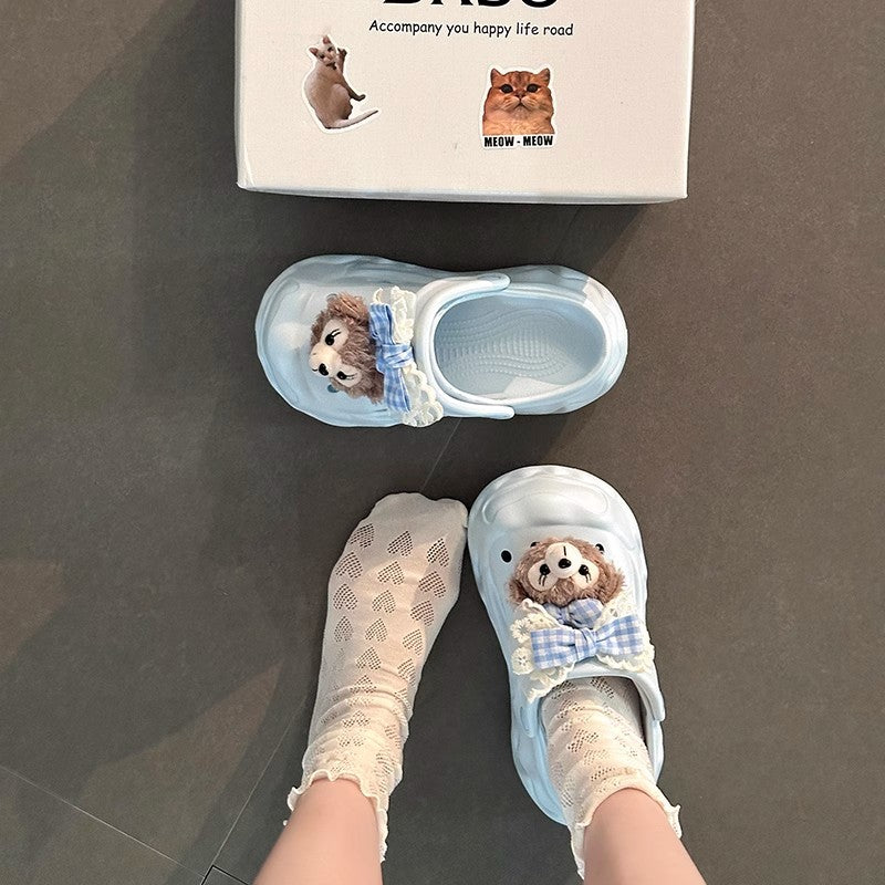 Cute casual platform slippers women's summer fashion outer wear heightening versatile sandals cartoon simple wear-resistant hole shoes