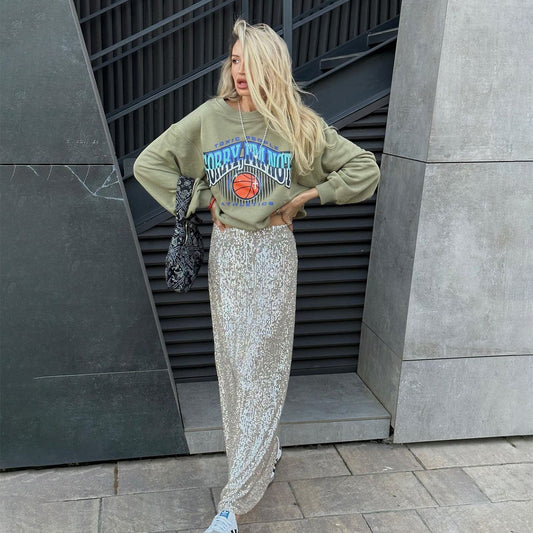 Cross-border sequined skirt European and American new women's street trend long sexy spice girl sequined skirt   dress
